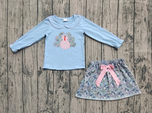 Baby Girls Clothes Fall Thanksgiving Turkey Shirt Skirts Floral Outfits Clothes Sets Preorder GLD0849 8.2