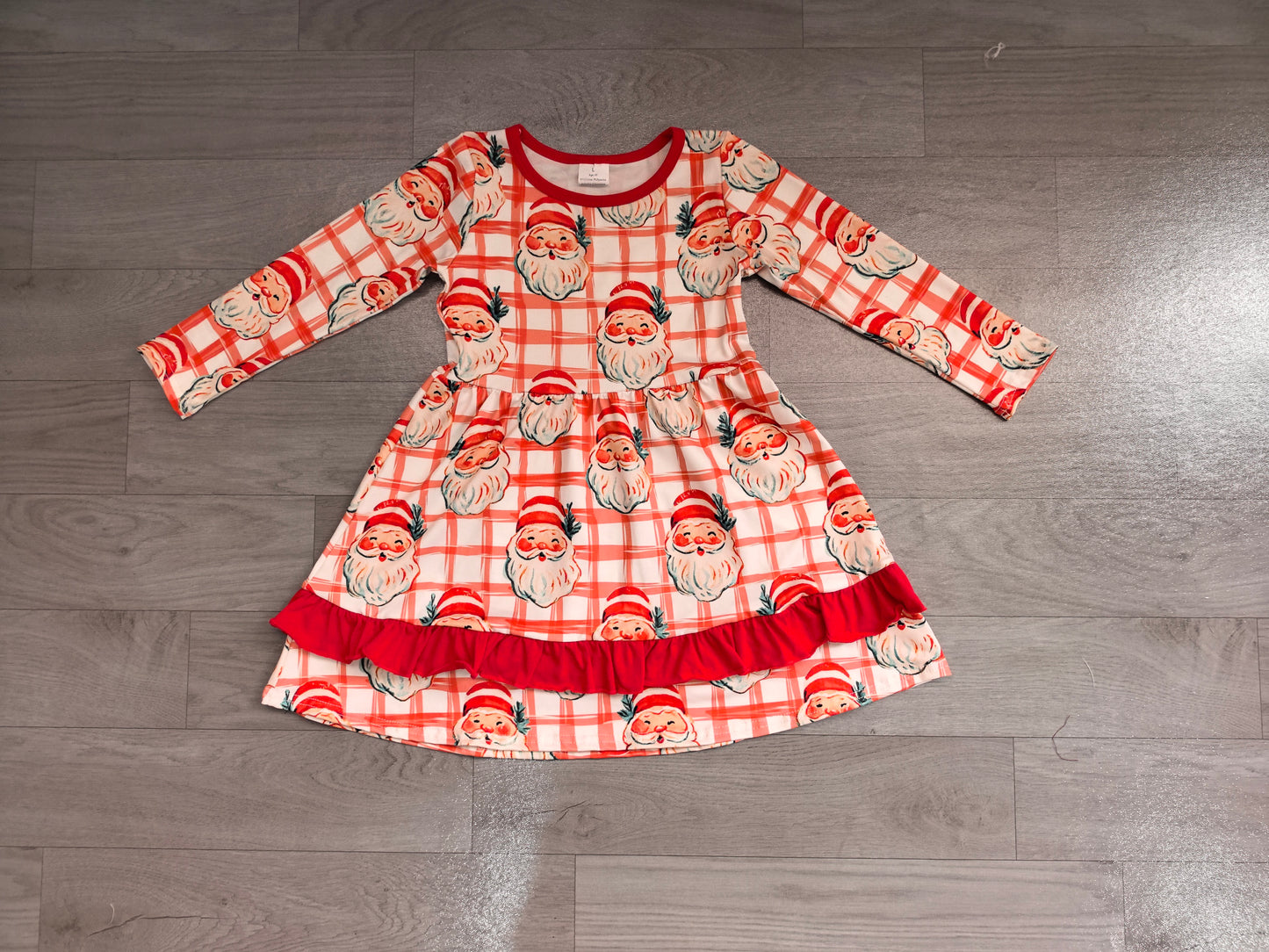 Baby Girls Dress Red Checked Santa Ruffle Christmas Knee Length Dress Preorder GLD1710