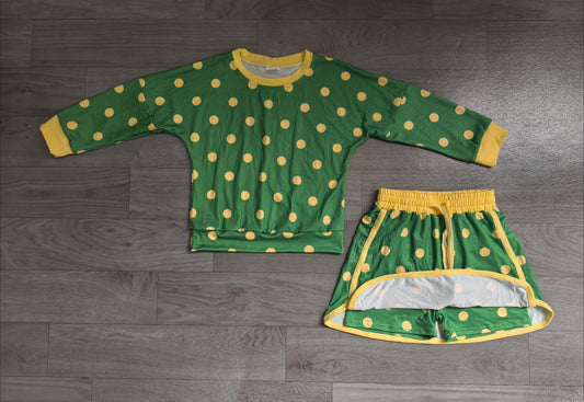 Baby Girls Green Polka Dots Long Sleeve Top Skirt Short Clothes Set Preorder GLD1764