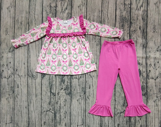 Baby Girls Clothes Long Sleeves Trees Bows Tunic Ruffle Pant Set Preorder GLP2339 6.7