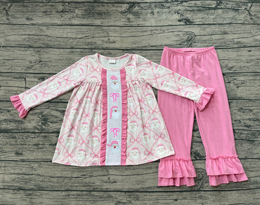 Embroidery Baby Girls Clothes Christmas Pink Bows Santa Claus Tunic Ruffle Pants Sets Preorder GLP2364 8.1