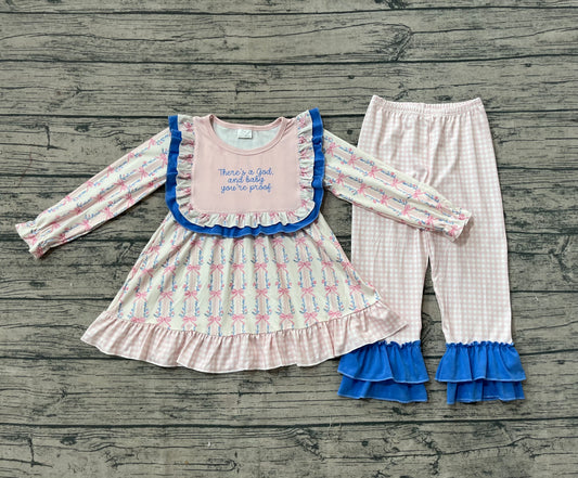 Preorder Baby Girls Clothes Long Sleeves Pink Floral Stripe Tunic Ruffle Pants Set GLP2379 8.1