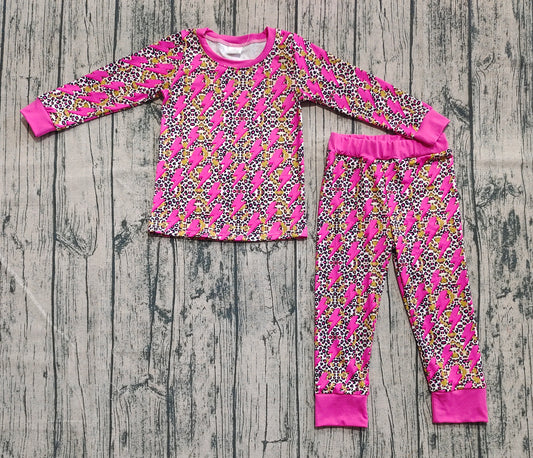 Baby Girls Long Sleeves Pink Lightning Leopard Top Pant Pajamas Set Preorder GLP2393 6.2