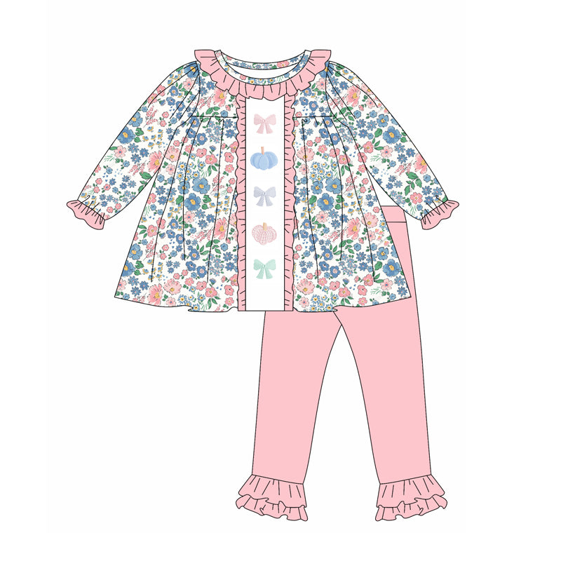 Baby Girls Clothes Long Sleeves Bows Pumpkins Floral Tunic Ruffle Pant Set Preorder GLP2418 5.30