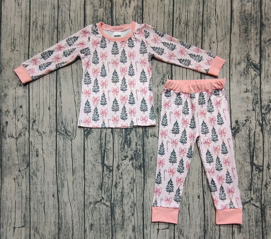 Baby Girls Pajamas Pink Long Sleeves Bows Trees Top Pant Pajamas Set Preorde GLP2423 6.7