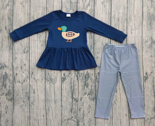 Embroidery Baby Girls Clothes Navy Fall Mallard Ducks Tunic Legging Pant Set Preorder GLP2595 8.2