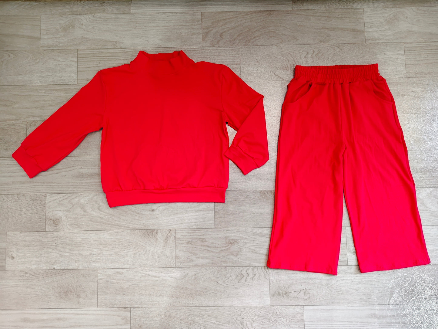 Preorder Baby Girls Red Top Pockets Flare Pant Fall Pajamas Clothes Sets GLP3412