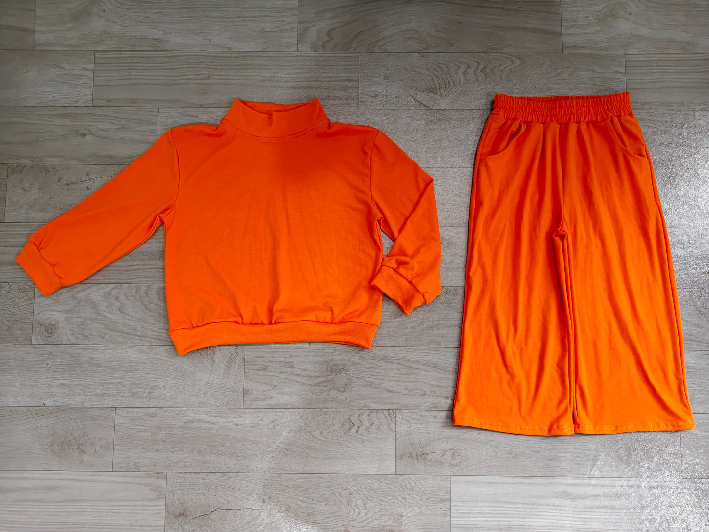 Preorder Baby Girls Orange Top Pockets Flare Pant Fall Pajamas Clothes Sets GLP3414