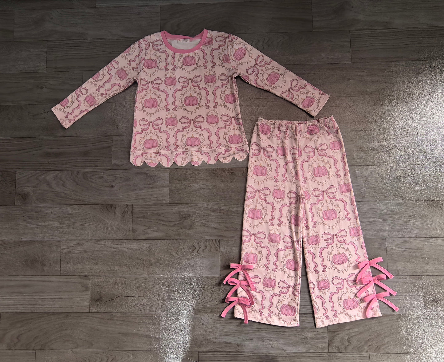Baby Girls Clothes Bows Pumpkins Checked Scallop Top Bows Pants Fall Clothes Set Preorder GLP3437