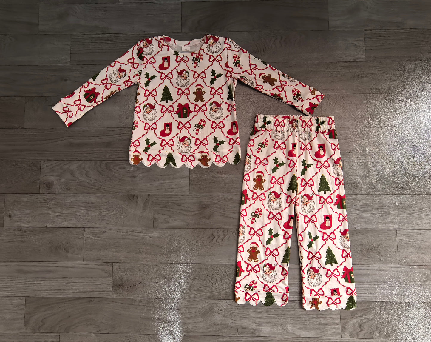 Baby Girls Clothes Santa Trees Bows Checked Top Flare Pant Christmas Clothes Sets Preorder GLP3447