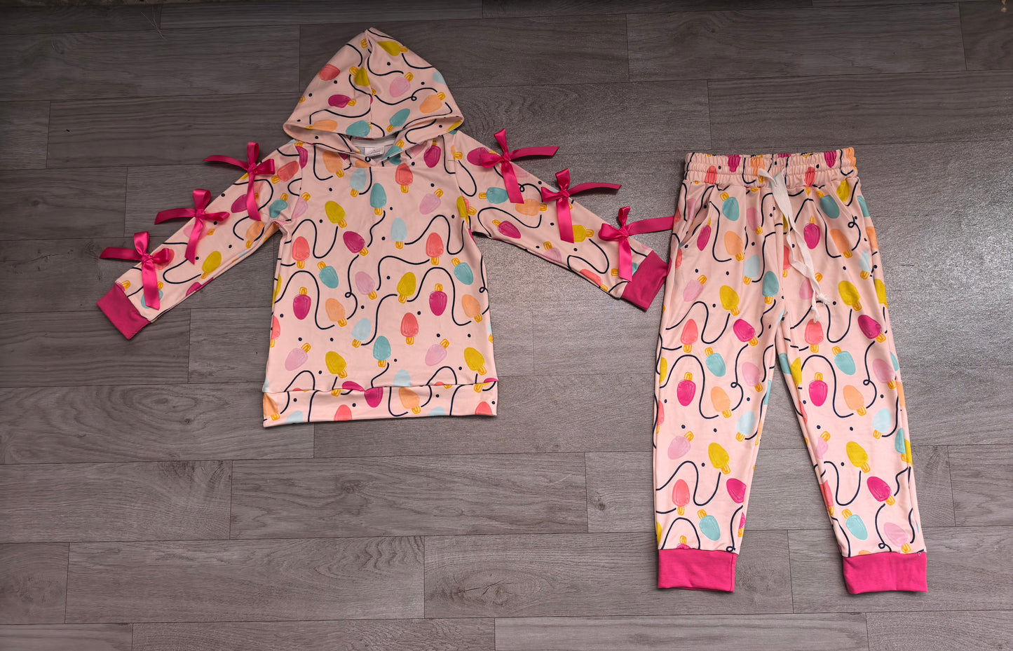 Baby Girls Clothes Colorful Lights Bows Hoodie Pockets Jogger Christmas Clothes Set Preorder GLP3613