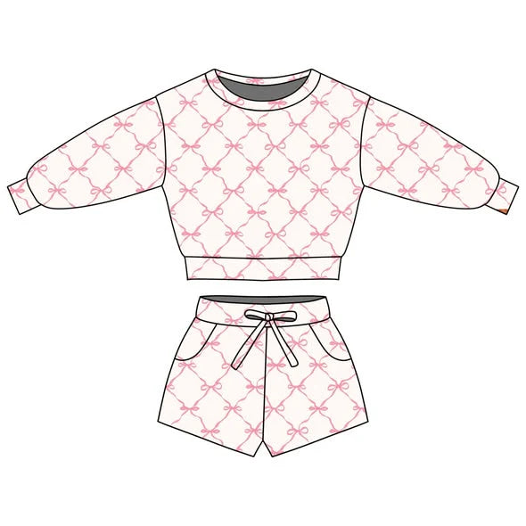 Baby Girls Pink Bows Checked Long Sleeve Top Pockets Shorts Clothes Sets Preorder 11.29