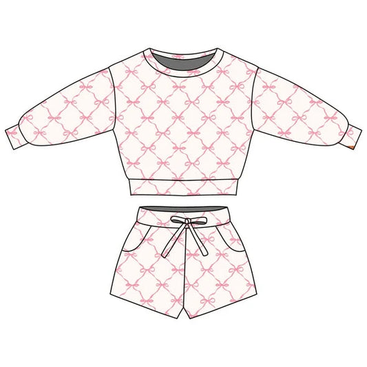 Baby Girls Pink Bows Checked Long Sleeve Top Pockets Shorts Clothes Sets Preorder 11.29