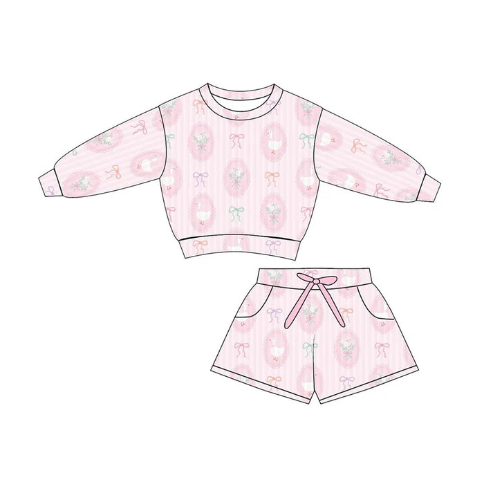 Baby Girls Bow Gooses Checked Long Sleeve Top Pockets Shorts Clothes Sets Preorder 11.29