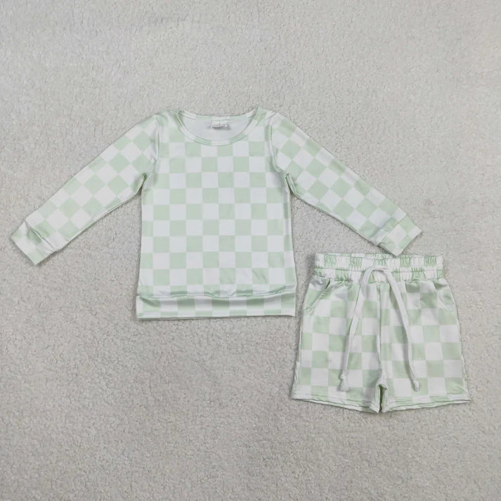 Sibling Baby Girls Long Sleeve Checked Camo Print Top Shorts Pajamas Clothes Sets