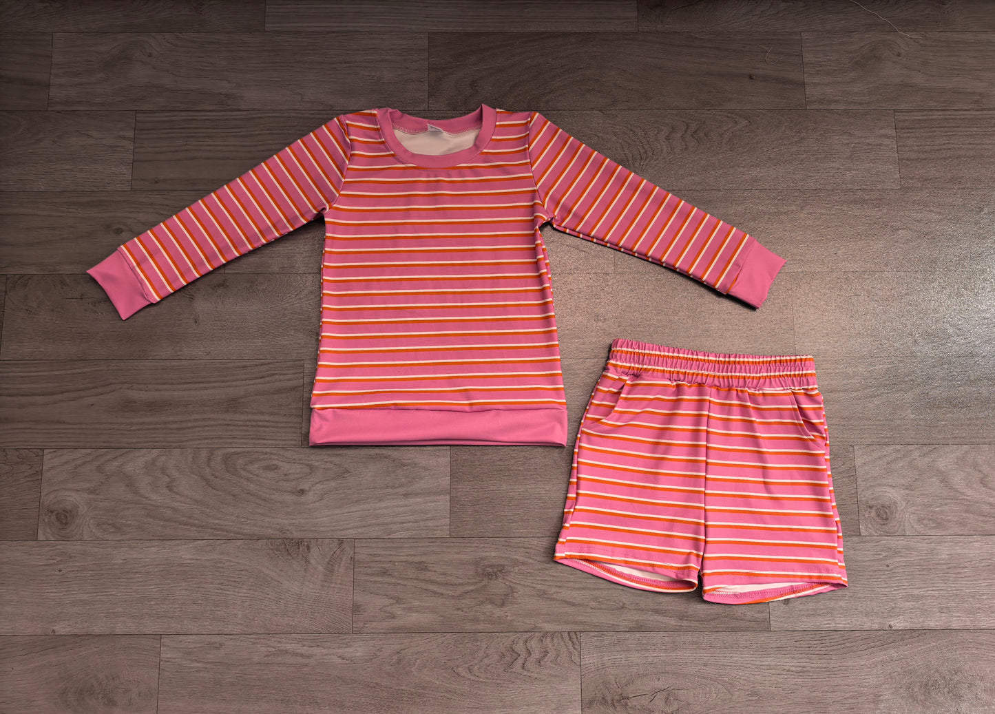 Baby Girls Clothes Pink Stripe Shirt Top Short Yoga Active Clothes Set Preorder GLS0126