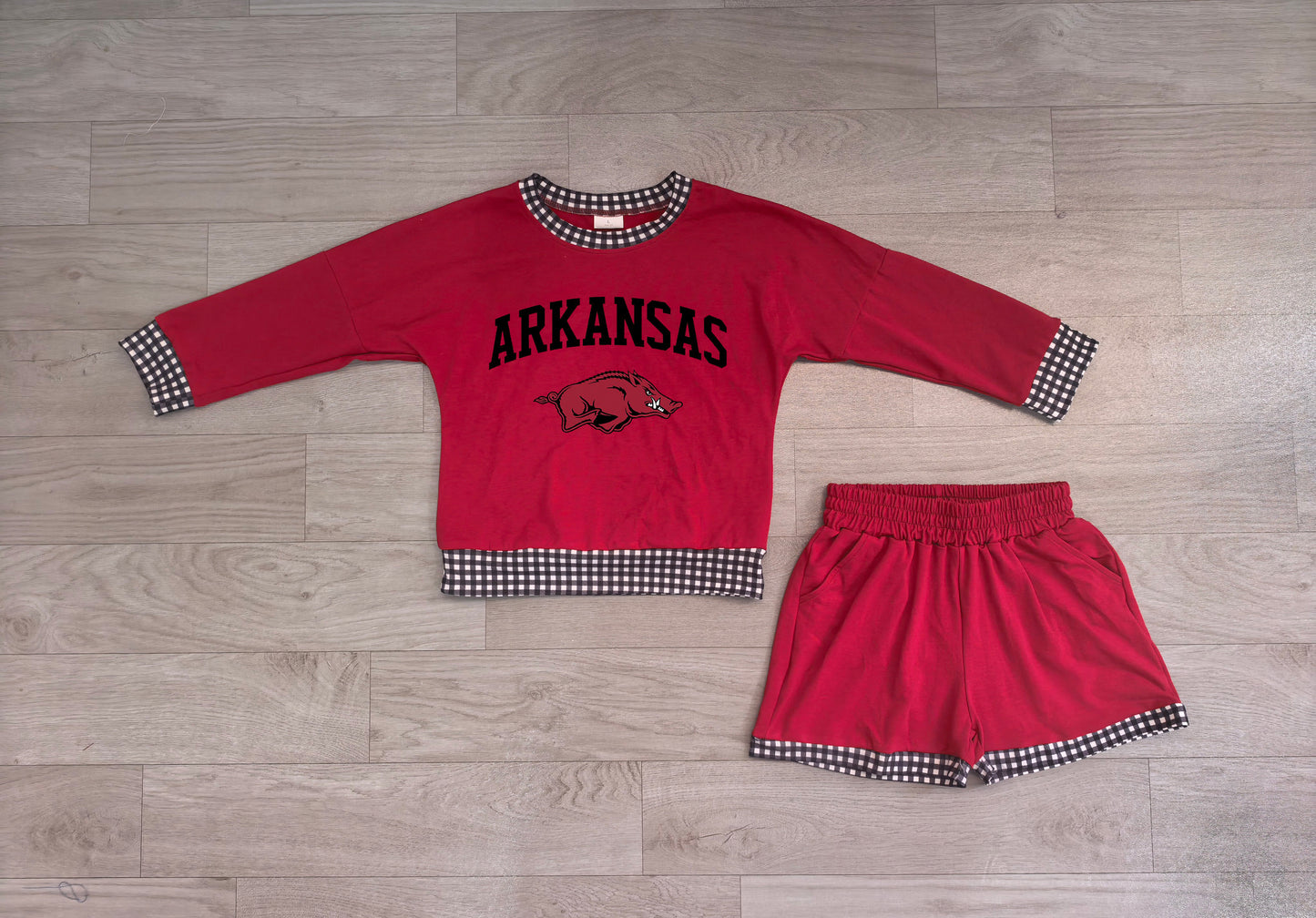 Baby Girls Clothes Vinyl Arkansas Long Sleeve Top Short Team Clothes Set Preorder GLS0167