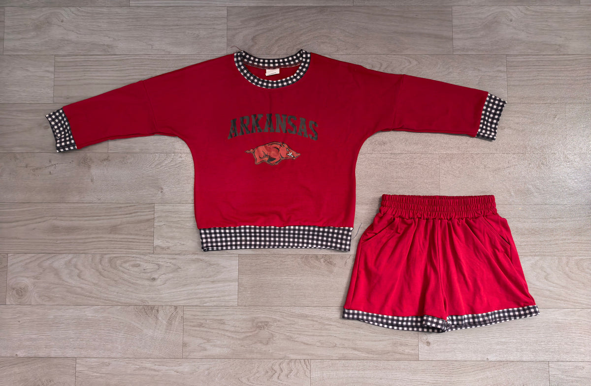 Baby Girls Clothes Vinyl Arkansas Long Sleeve Top Short Team Clothes Set Preorder GLS0167
