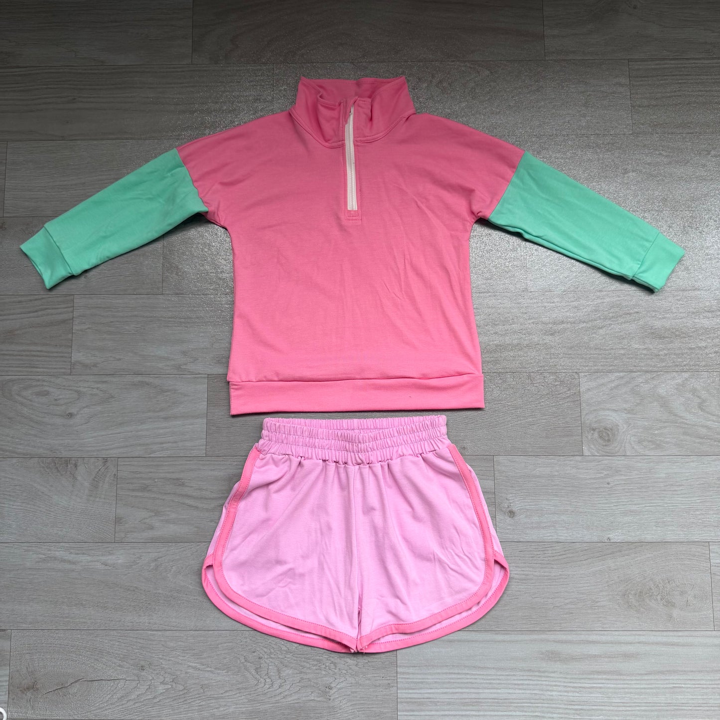 Baby Girls Clothes Patchwork Zip Pullovers Pockets Short Clothes Sets Preorder GLS0193