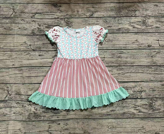 Baby Girls Dress Baseball Short Sleeve Ruffle Knee Length Dresses preorder GSD1749 3.12