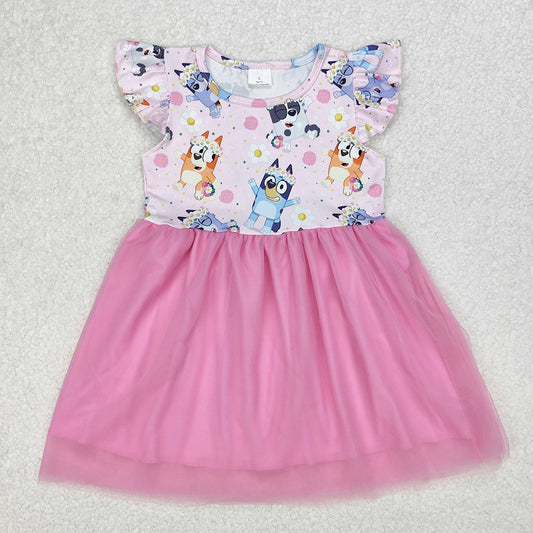 Baby Girls Dress Pink Dogs Flowers Tutu Knee Length Dresses GSD1789 3.10