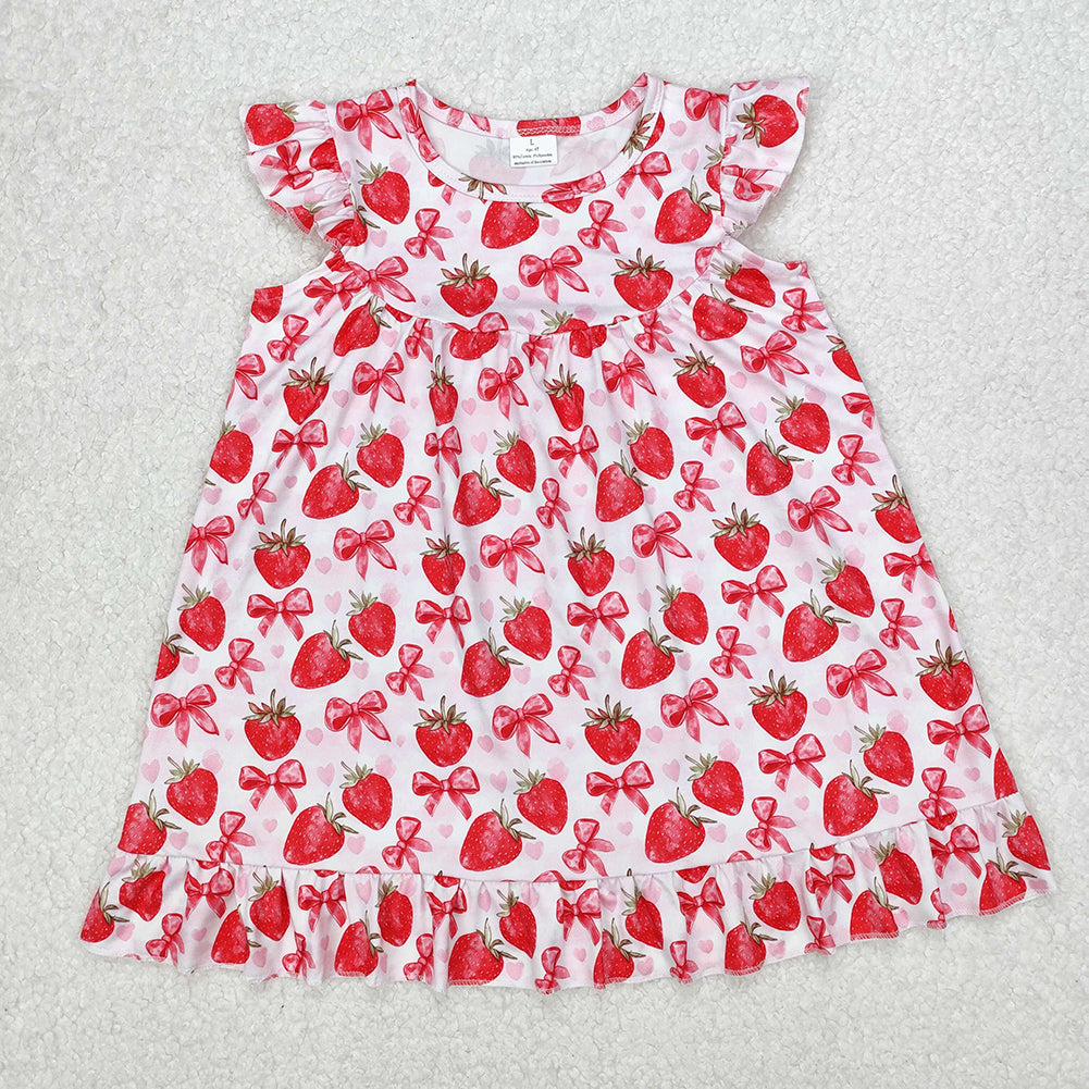 Baby Girls Dress Strawberry Bows Ruffle Knee Length Dresses GSD1811 3.10