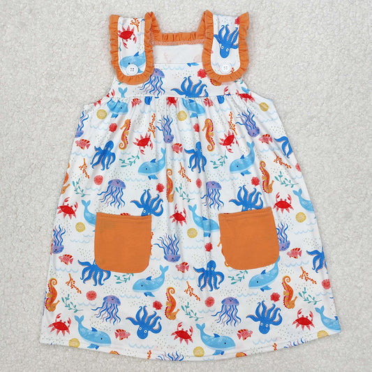 Baby Girls Dress Sea Animals Pockets Knee Length Dresses GSD1961 3.8