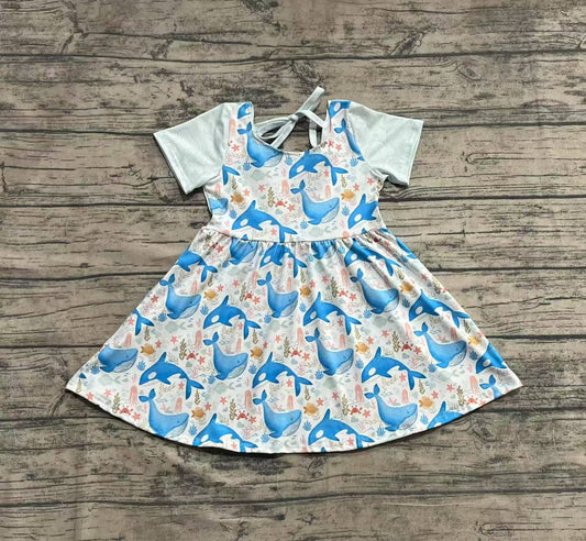 Baby Girls Dress Blue Whale Short Sleeve Knee Length Dresses Preorder GSD2011 3.28