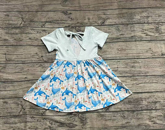 Baby Girls Dress Blue Whale Short Sleeve Knee Length Dresses Preorder GSD2011 3.28