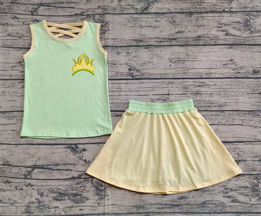 Baby Girls Clothes Green Crown Princess Shirt Skirt Sets Preorder GSD2071 3.8