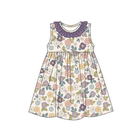Baby Girls Dress Sleeveless Purple Floral Knee Length Dress Preorder GSD2168