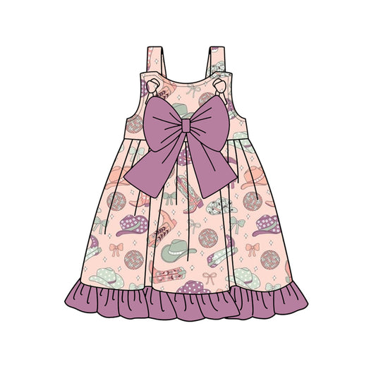 Baby Girls Dress Strap Boots Hats Purple Bow Top Knee Length Dress Preorder GSD2171