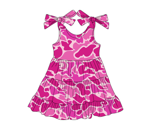 Baby Girls Dress Pink Bows Strap Camo Print Patchwork Knee Length Dresses Preorder GSD2202 3.6