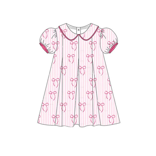 Baby Girls Dress Short Ruffle Sleeves Pink Stripe Bows Knee Length Dresses Preorder GSD2211 3.6