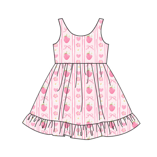 Baby Girls Dress Pink Sleeveless Bows Strawberry Stripe Knee Length Dresses Preorder GSD2214 3.6