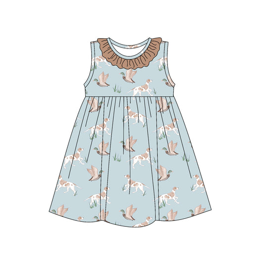 Baby Girls Dress Blue Sleeveless Dogs Ducks Round Collar Knee Length Dresses Preorder GSD2215 3.5