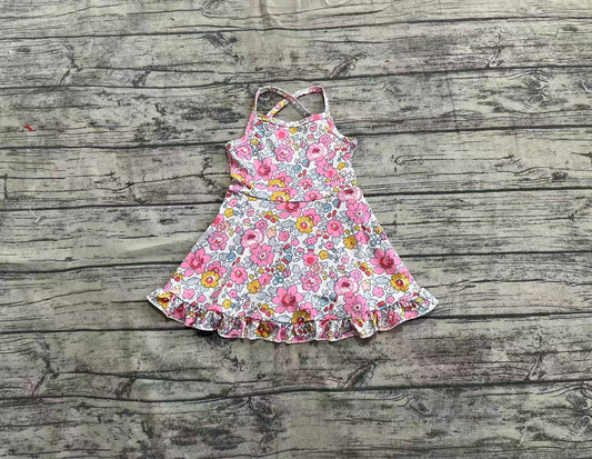 Baby Girls Dress Pink Strap Floral Yoga Ruffle Knee Length Dresses Preorder GSD2278 3.22