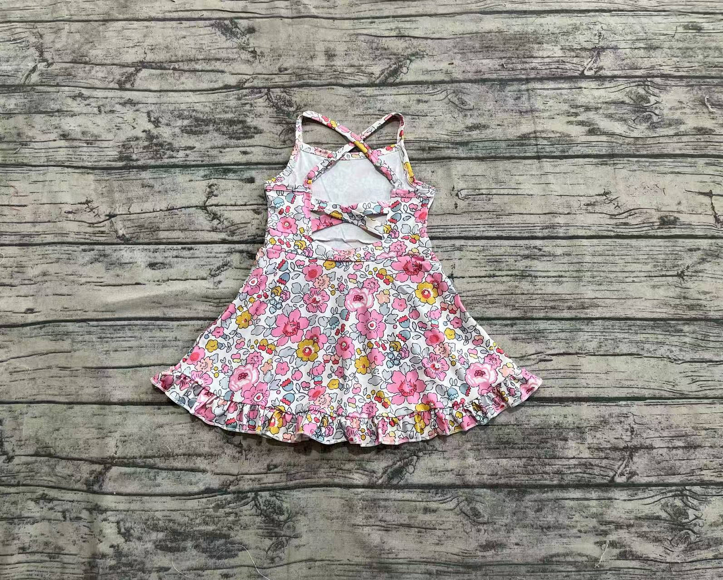 Baby Girls Dress Pink Strap Floral Yoga Ruffle Knee Length Dresses Preorder GSD2278 3.22