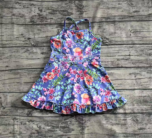 Baby Girls Dress Purple Strap Floral Yoga Ruffle Knee Length Dresses Preorder GSD2279 5.2