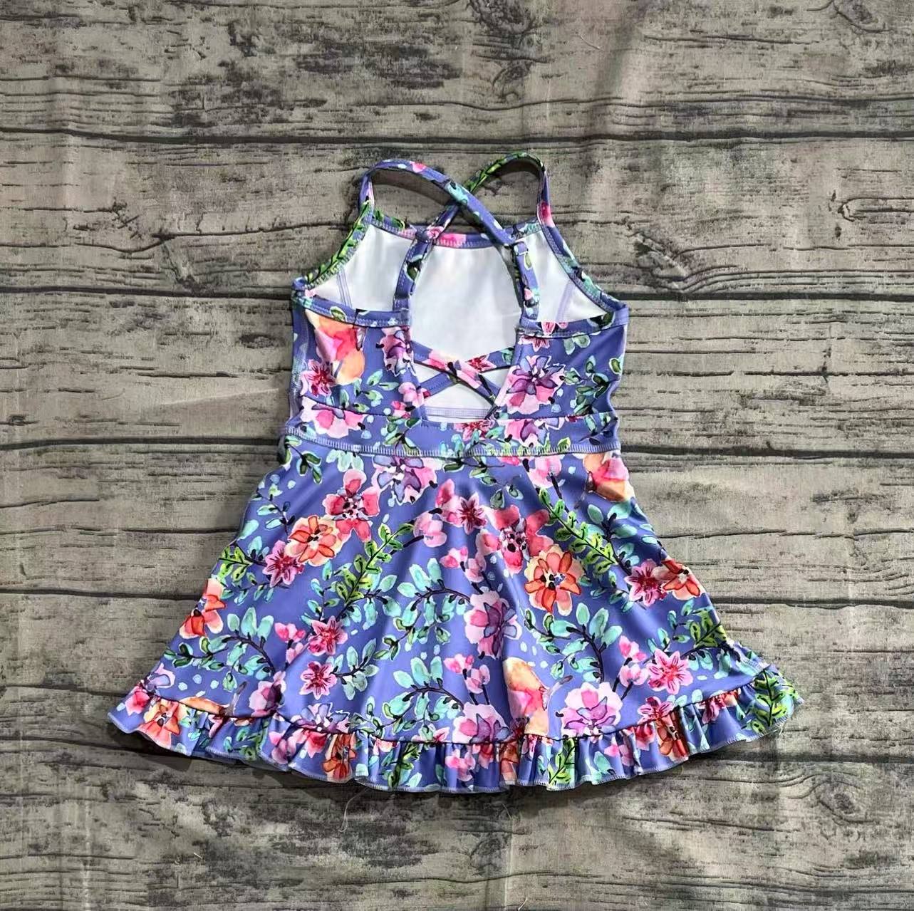 Baby Girls Dress Purple Strap Floral Yoga Ruffle Knee Length Dresses Preorder GSD2279 5.2