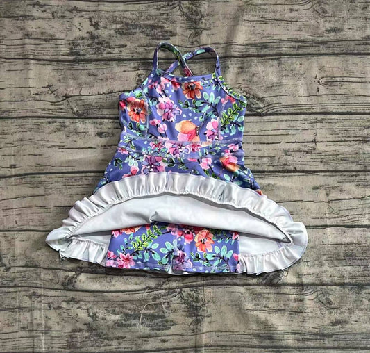 Baby Girls Dress Purple Strap Floral Yoga Ruffle Knee Length Dresses Preorder GSD2279 5.2