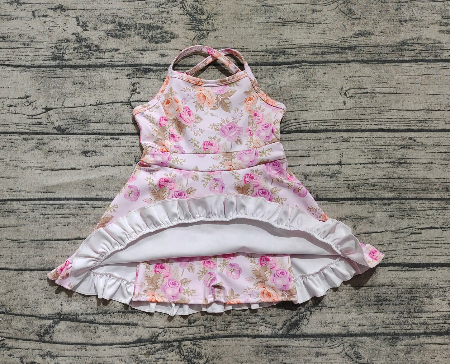 Baby Girls Dress Peach Strap Floral Yoga Ruffle Knee Length Dresses Preorder GSD2280 3.26