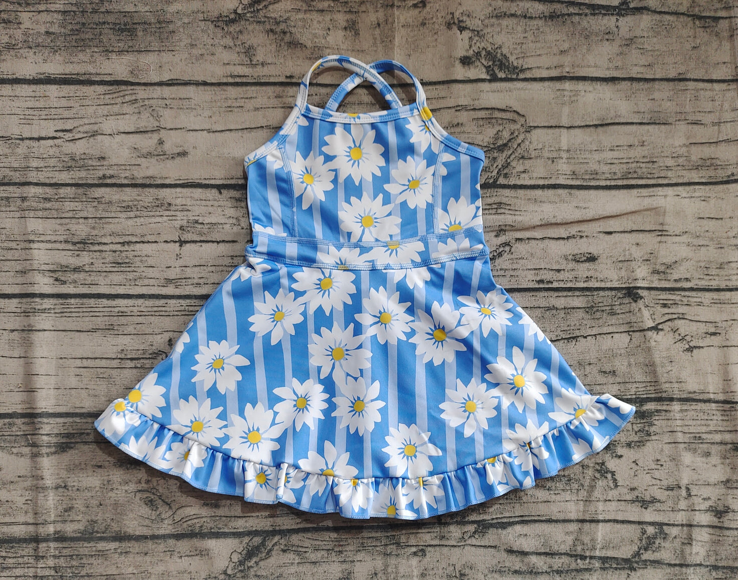 Baby Girls Dress Blue Strap Yoga Ruffle Knee Length Dresses Preorder GSD2283 5.2