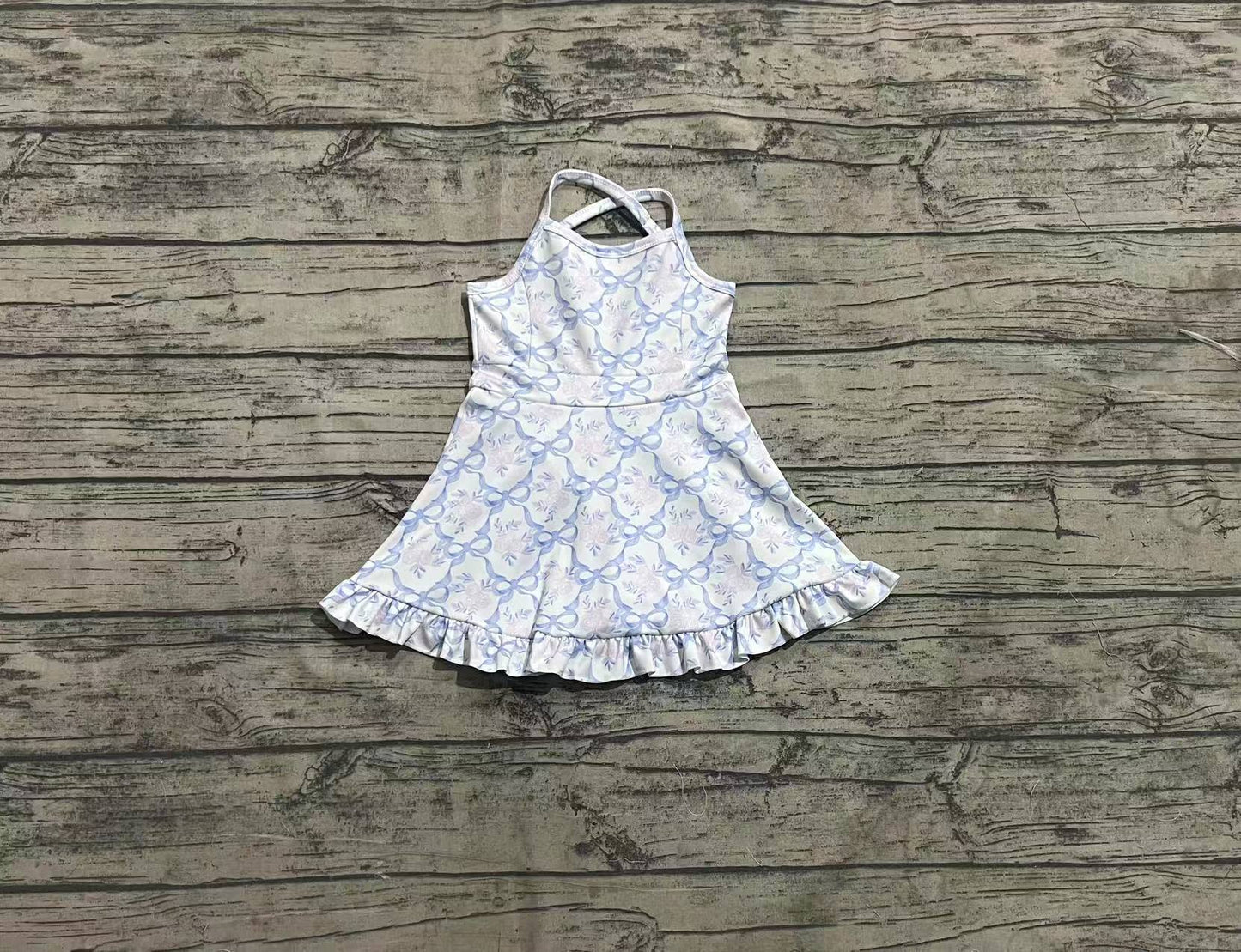 Baby Girls Clothes Strap Blue Bows Floral Yoga Ruffle Knee Length Dresses Preorder GSD2290 3.26