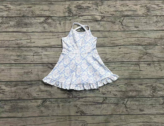 Baby Girls Clothes Strap Blue Bows Floral Yoga Ruffle Knee Length Dresses Preorder GSD2290 3.26