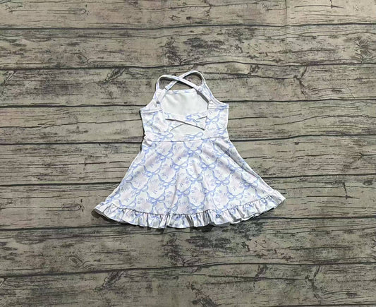 Baby Girls Clothes Strap Blue Bows Floral Yoga Ruffle Knee Length Dresses Preorder GSD2290 3.26