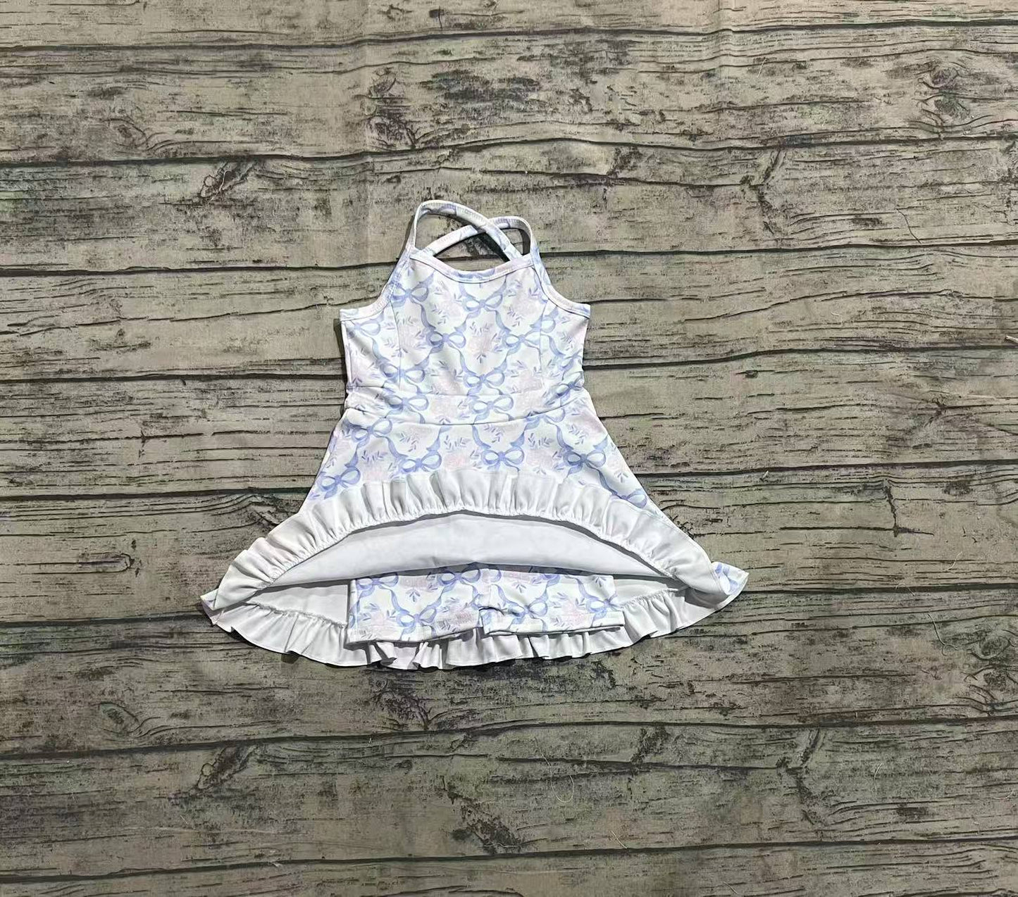 Baby Girls Clothes Strap Blue Bows Floral Yoga Ruffle Knee Length Dresses Preorder GSD2290 3.26