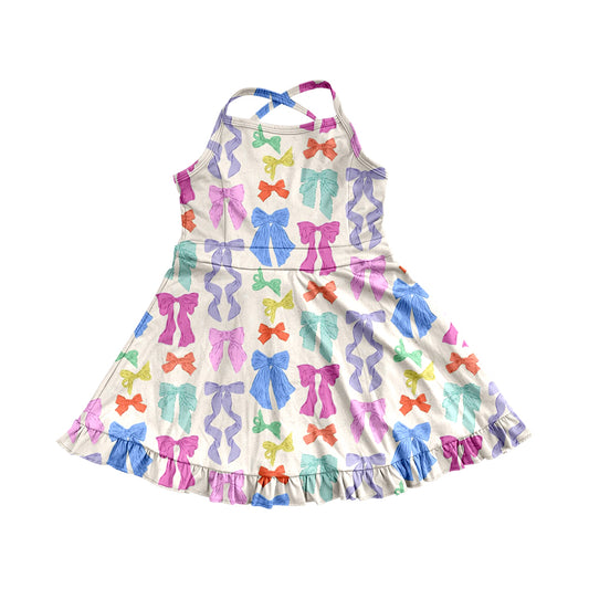 Baby Girls Dress Strap Colorful Bows Yoga Ruffle Knee Length Dresses Preorder GSD2291