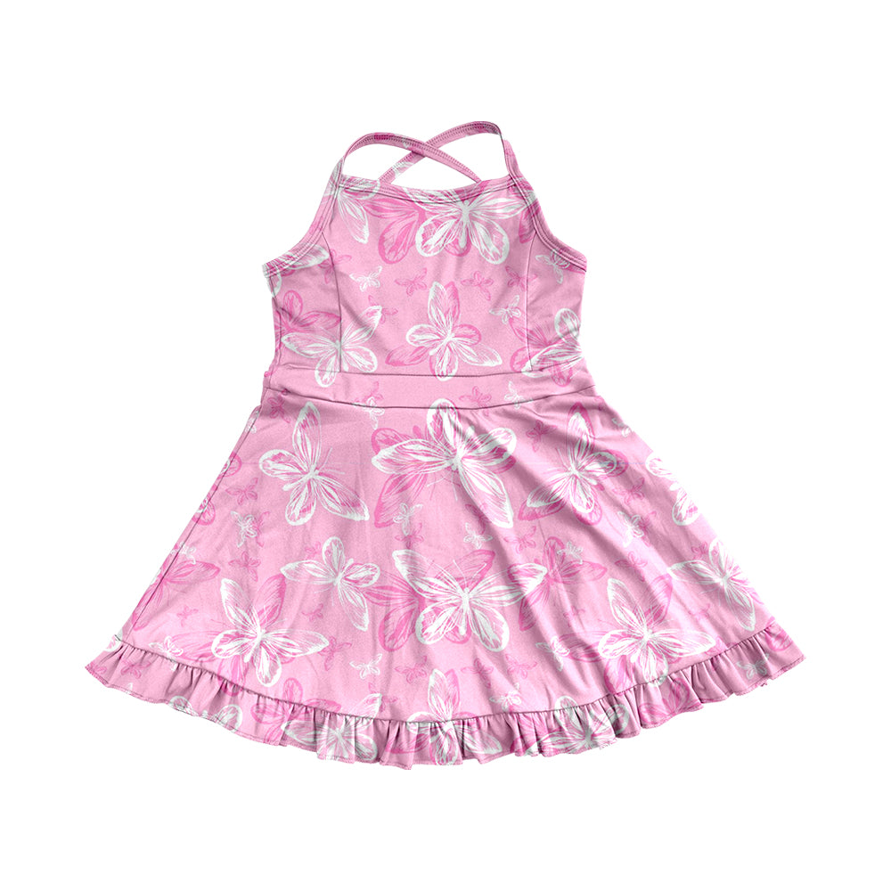 Baby Girls Dress Pink Strap Butterfly Yoga Ruffle Knee Length Dresses Preorder GSD2292 3.15