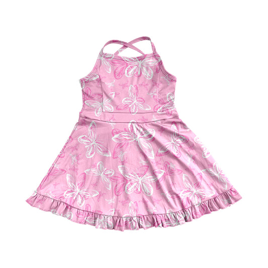 Baby Girls Dress Pink Strap Butterfly Yoga Ruffle Knee Length Dresses Preorder GSD2292 3.15
